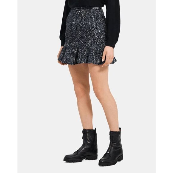 Theory Women's Diagonal Wool-Blend Tweed Mini Skirt - Blue Multi 2 - Picture 7 of 8